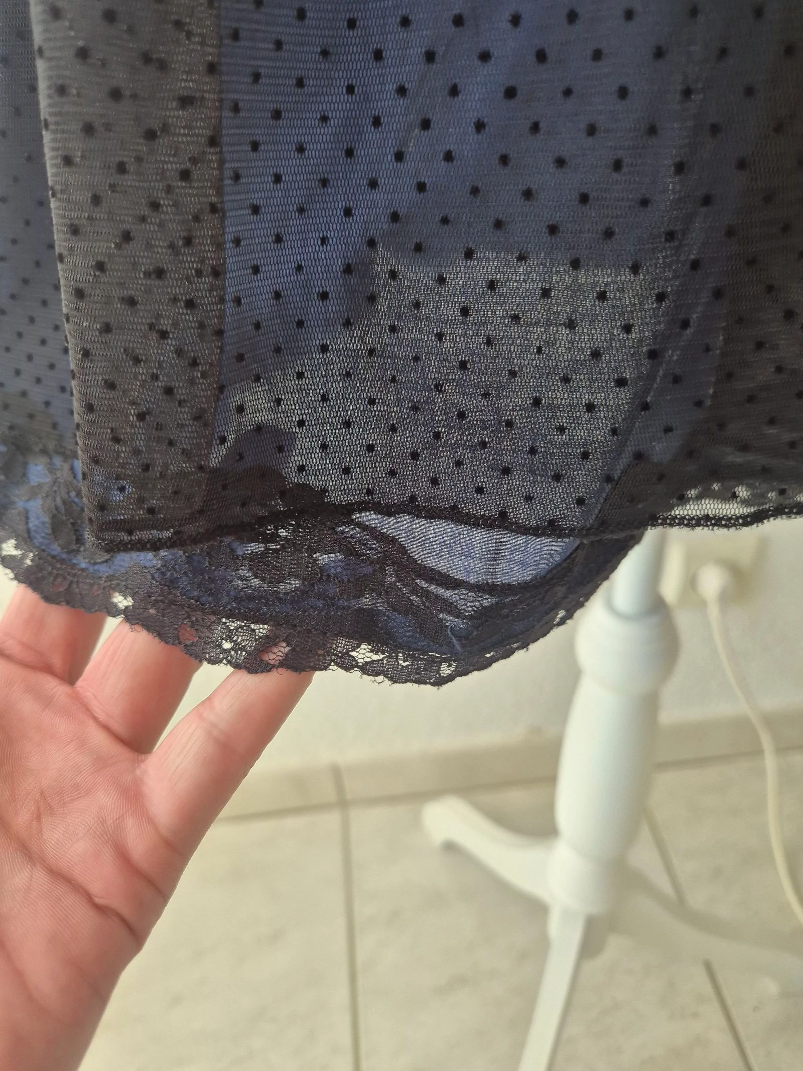 Zara Trafaluc jurk marineblauw geplumeerd kant transparant tule maat M chique cocktailavond – photo 4